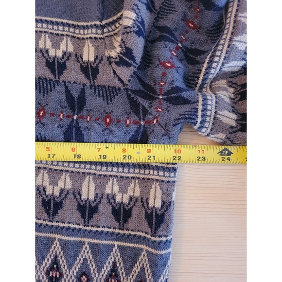 IZOD Mens Blue Fair Isle Geometric Crewneck Knit Sweater Medium Cotton Blend - Picture 7 of 8